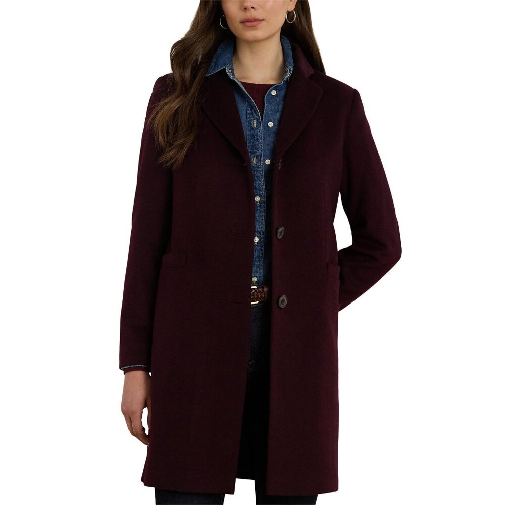 🆕RALPH LAUREN Longline Reefer Coat Wool Blend Wine Burgundy 10 - Picture 3 of 11